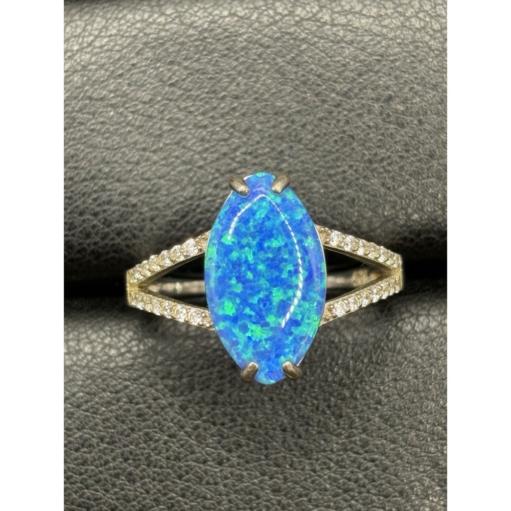 EUC Lab Opal Sterling Silver Cubic Zirconia Ring Size 10 E4